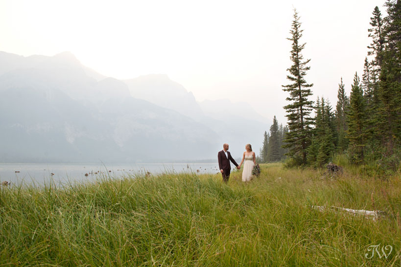 Mountain views during a Spray Lakes engagement session captured by Tara Whittaker Photography